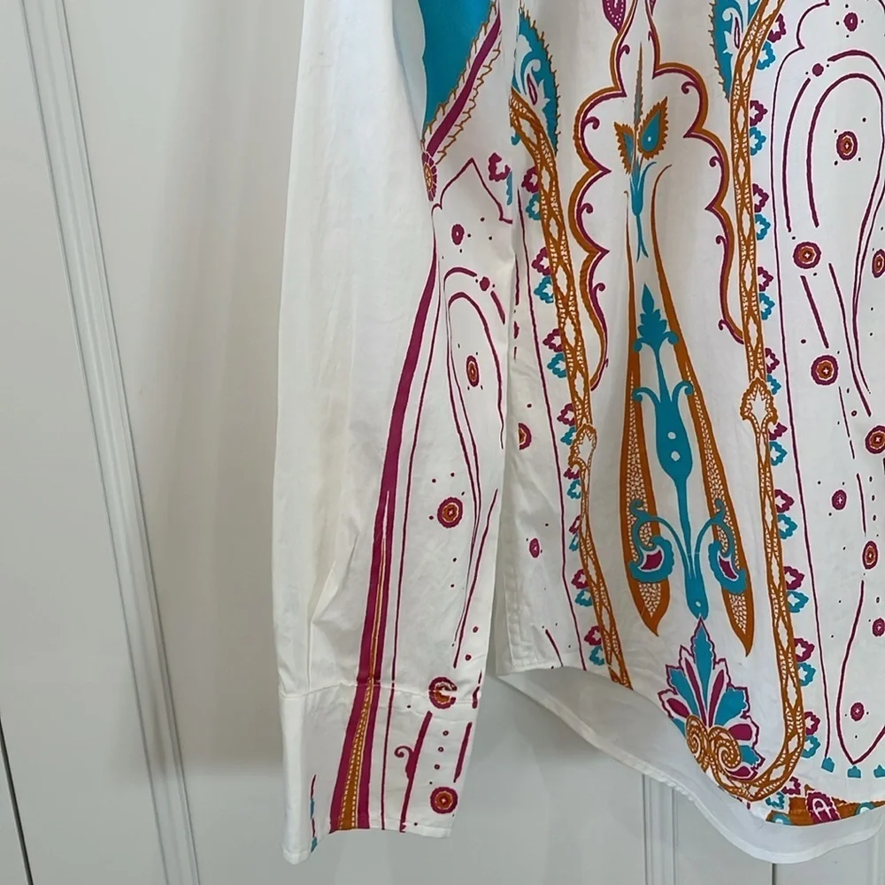 ETRO Made in Italy Turquoise/Magenta White Blouse. GORGEOUS!! Like New! Size 42 - Picture 5 of 9